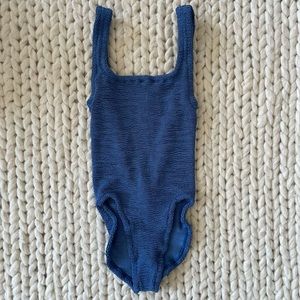 Hunza G Square Neck Blue One Piece Swimsuit